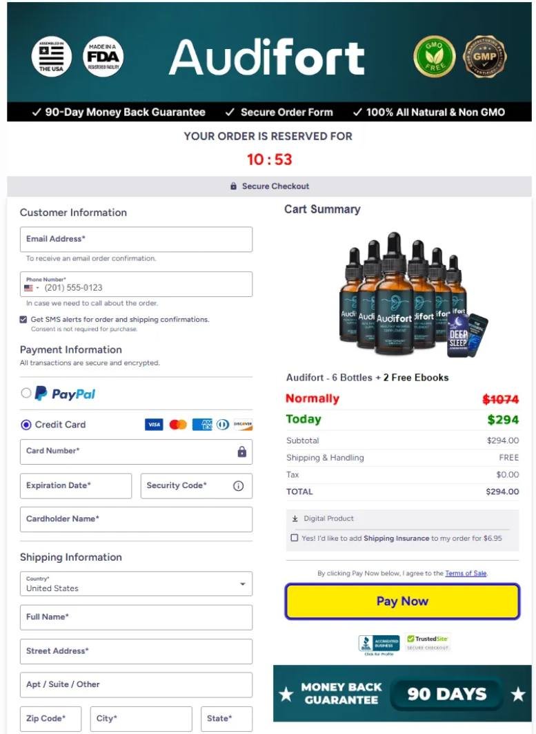 Secure checkout for Audifort supplement order